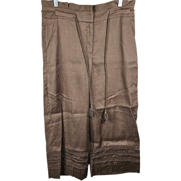 White House Black Market Pants Brown‎ Linen Blend Classic Wide Leg Size 6 - Picture 13 of 13